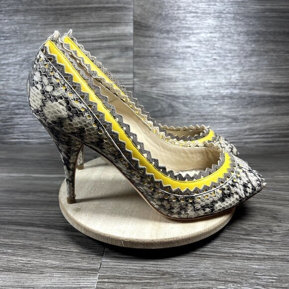 Oscar De La Renta Snake Print Scalpel Edge Peep Toe Pumps Women's Shoes Size 40 - Picture 1 of 7